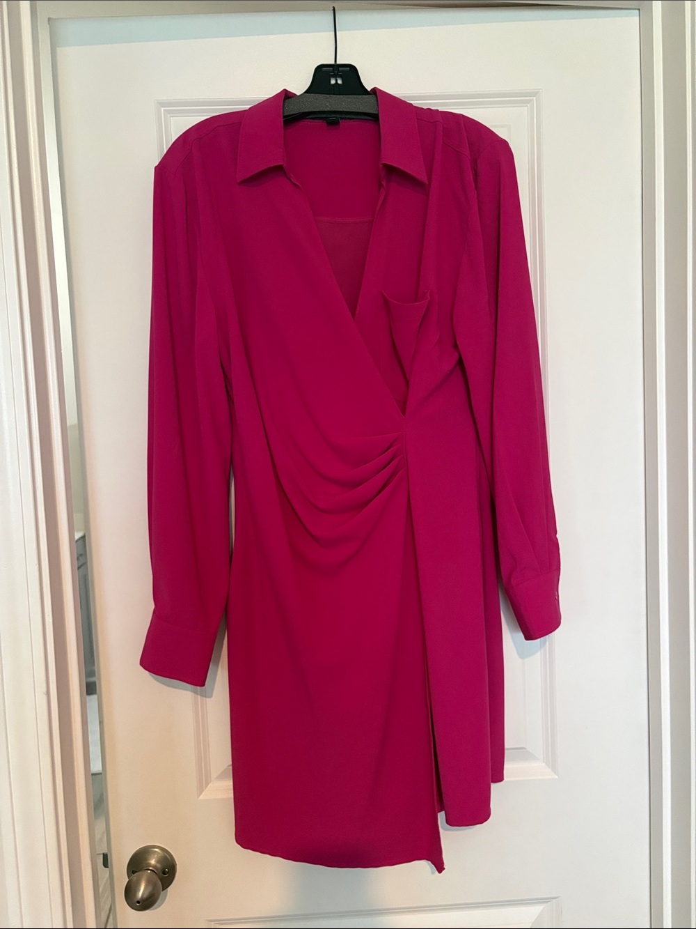 Lea & Viola Hot Pink Long Sleeve Draped Wrap Dress